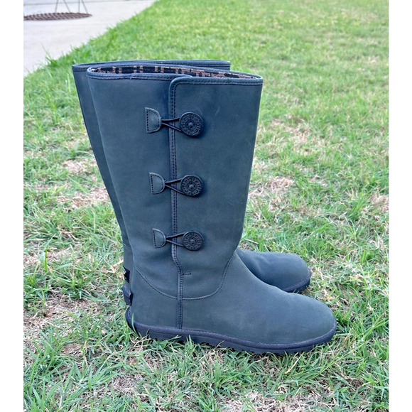 UGG Australia Annarosa Button Boot Women’s Size 9 Charcoal Leather Button Tall - Picture 1 of 6